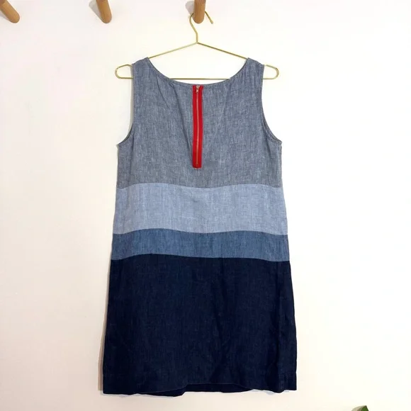 Anthropologie Nuthatch Linen Blue Colorblock Sleeveless Summer Shift Dress Med - Picture 2 of 6